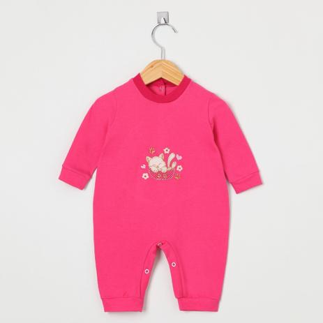 Macacão Manga Longa Malha e Tricoline Pink Gatinha Flores no Centro - Tieloy baby Menor preço em Macacão Manga Longa Malha e Tricoline Pink Gatinha Flores no Centro - Tieloy baby