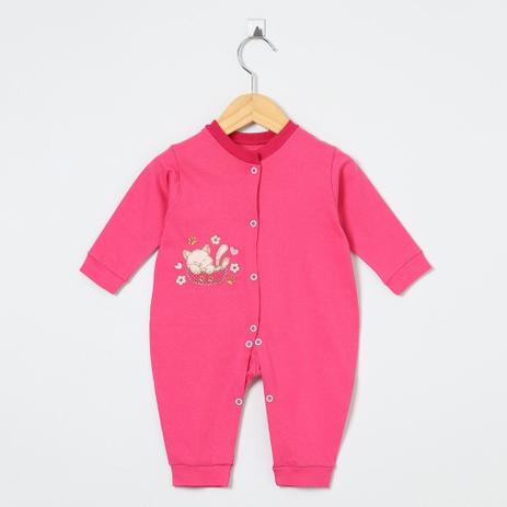 Macacão Manga Longa Malha Pink Gatinha Flores - Tieloy baby Menor preço em Macacão Manga Longa Malha Pink Gatinha Flores - Tieloy baby
