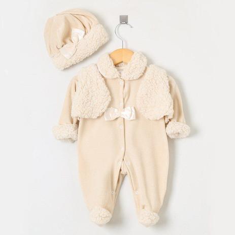Macacão Manga Longa Plush Palha Laço com Colete e Boina - Tieloy baby Menor preço em Macacão Manga Longa Plush Palha Laço com Colete e Boina - Tieloy baby