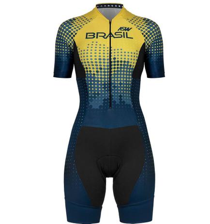 Macaquinho Ciclismo Bike Feminino Asw Brasil Azul Amarelo Menor preço em Macaquinho Ciclismo Bike Feminino Asw Brasil Azul Amarelo