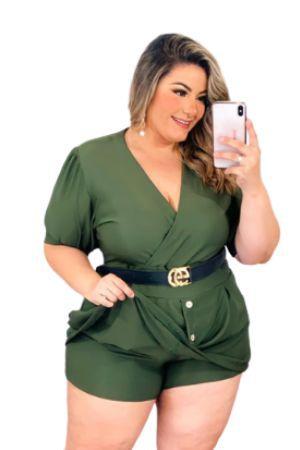 Macaquinho com cinto Plus Size Saia na frente Roupas Femininas GG - Bellucy Modas Menor preço em Macaquinho com cinto Plus Size Saia na frente Roupas Femininas GG - Bellucy Modas
