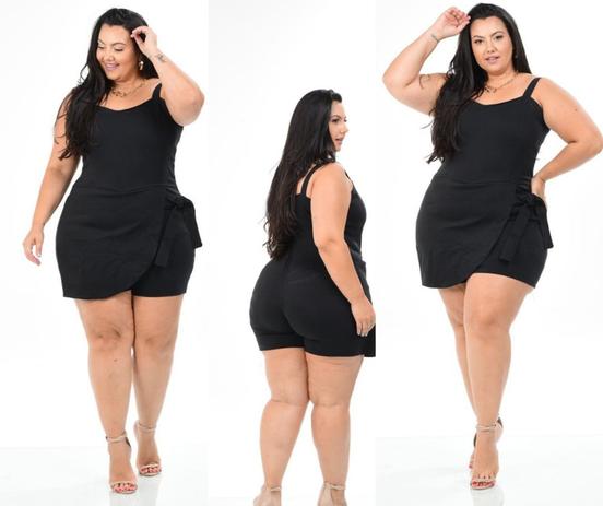 Menor preço em Macaquinho Short Saia Modelo Plus Size Coleção Rosa Soul