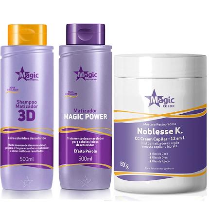 Magic Color - Kit 3D Shampoo + Matizador Magic Power Efeito Perola + Noblesse K 800g Menor preço em Magic Color - Kit 3D Shampoo + Matizador Magic Power Efeito Perola + Noblesse K 800g