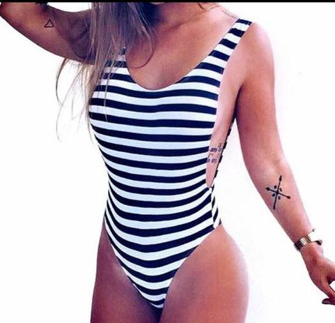 Maiô preto e branco listrado Clearance