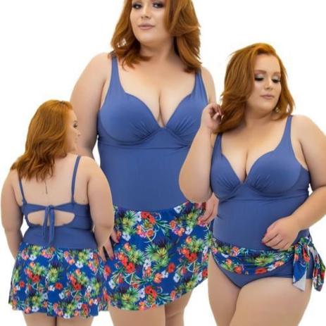 biquíni com saia plus size