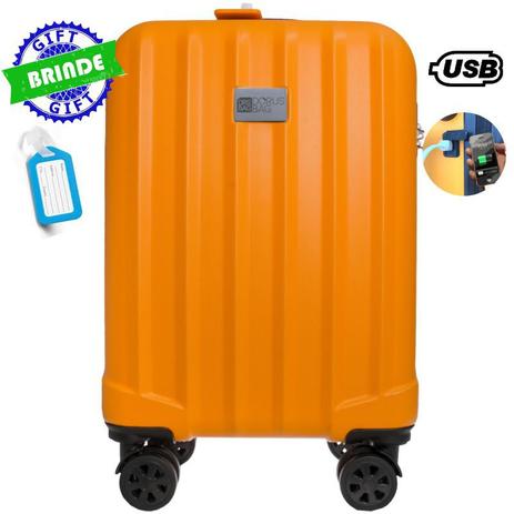 Mala de Bordo Londres 20” 55x35x25cm Rígida 360º Laranja Com USB Suporta 10kg - DORUS BAG Menor preço em Mala de Bordo Londres 20” 55x35x25cm Rígida 360º Laranja Com USB Suporta 10kg - DORUS BAG