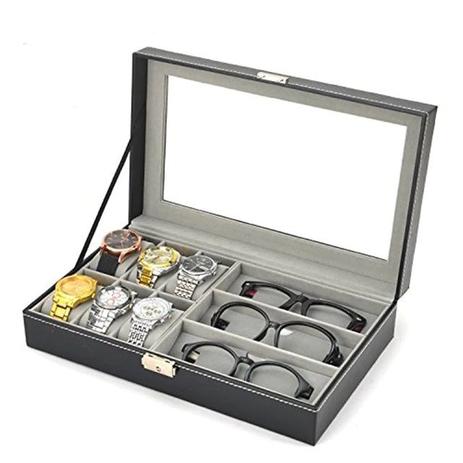Maleta estojo porta 6 relogios e 3 oculos caixa organizadora relogio e oculos em madeira e couro com - Faça resolva Menor preço em Maleta estojo porta 6 relogios e 3 oculos caixa organizadora relogio e oculos em madeira e couro com - Faça resolva