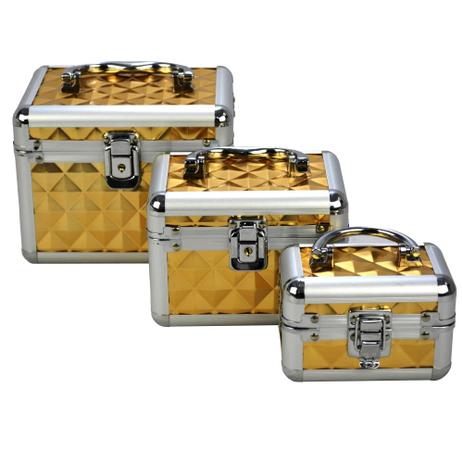 Maleta Frasqueira Maquiagem e Jóias kit 3 peças dourado CBRN04676 - Commerce Brasil é boa?