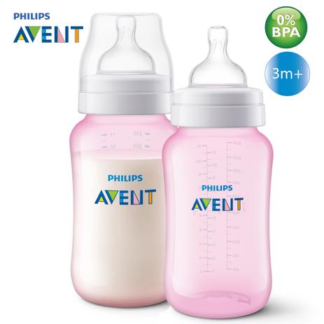 Mamadeira Classic+ Anticólica 330ml AVENT com Bico de Silicone 3m+ BPA FREE - Rosa Menor preço em Mamadeira Classic+ Anticólica 330ml AVENT com Bico de Silicone 3m+ BPA FREE - Rosa