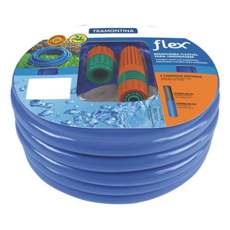 Mangueira flexível para jardim 10 m com engates e esguicho azul - Flex - Tramontina Menor preço em Mangueira flexível para jardim 10 m com engates e esguicho azul - Flex - Tramontina
