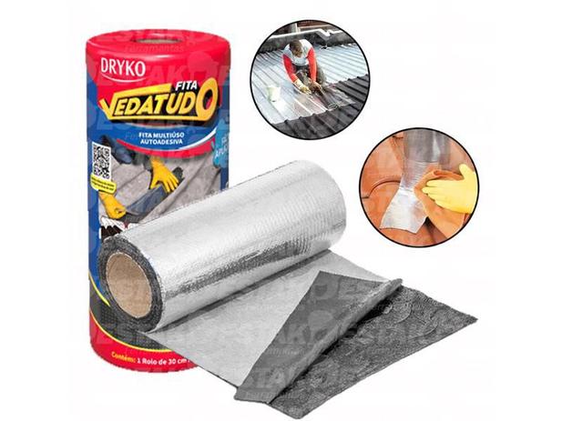 Manta asfaltica fita vedatudo autoadesiva impermeabilizadora aluminizada 30cm x 10m - DRYKO Menor preço em Manta asfaltica fita vedatudo autoadesiva impermeabilizadora aluminizada 30cm x 10m - DRYKO