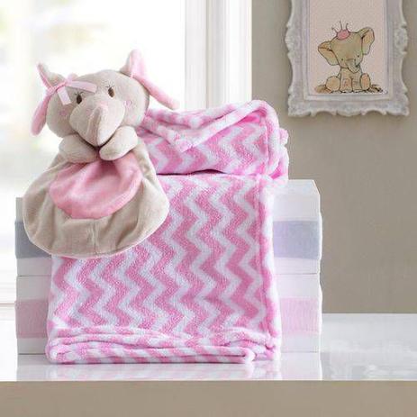 Manta bebê com naninha Elefantinha Rosa - Le petit Menor preço em Manta bebê com naninha Elefantinha Rosa - Le petit