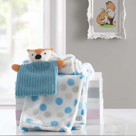 Manta bebê com naninha Rapoza azul - Le petit Menor preço em Manta bebê com naninha Rapoza azul - Le petit