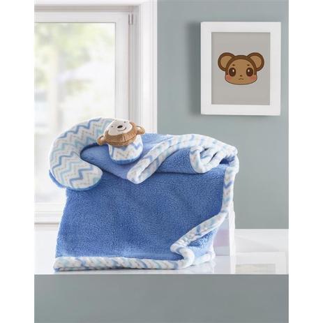 Manta Para Bebê Com Almofada Mimo Macaco Azul Corttex Menor preço em Manta Para Bebê Com Almofada Mimo Macaco Azul Corttex