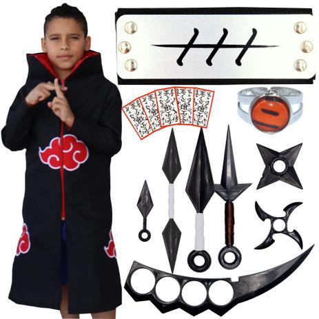 Manto Akatsuki Infantil Bandana Naruto Kit Kunai Anel Hidan - Point Geeks -  Fantasias para Crianças - Magazine Luiza
