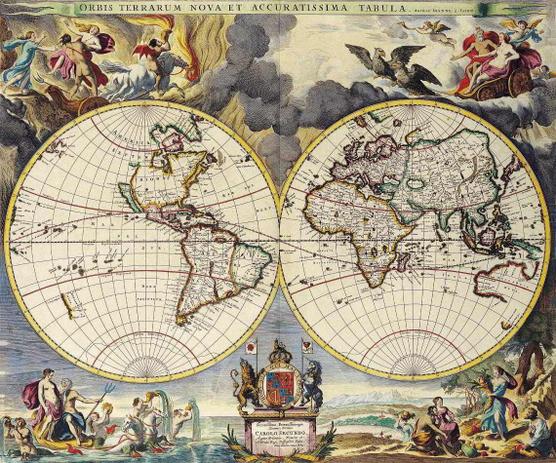 Mapa Mundi Antigo 1666 - Tela 50x60 Para Quadro - Santhatela Menor preço em Mapa Mundi Antigo 1666 - Tela 50x60 Para Quadro - Santhatela