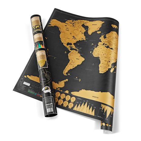 Mapa Mundi Raspadinha Deluxe Preto - 82 x 59 cm Grande - Scratch map Menor preço em Mapa Mundi Raspadinha Deluxe Preto - 82 x 59 cm Grande - Scratch map