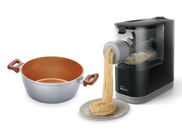 Máquina Automática De Massa Fresca Pasta Maker Philips Walita + Panela Family Size 24cm Flavorstone Cobre Color Edition Polishop Menor preço em Máquina Automática De Massa Fresca Pasta Maker Philips Walita + Panela Family Size 24cm Flavorstone Cobre Color Edition Polishop