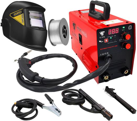Maquina De Solda Inversora 200 Mig Sem Gás Tig Mma Multiprocesso Arame + Mascara Automatica USK 220v Menor preço em Maquina De Solda Inversora 200 Mig Sem Gás Tig Mma Multiprocesso Arame + Mascara Automatica USK 220v