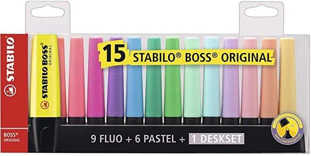 Marca Texto Stabilo Boss Original 15 Cores Com Suporte Menor preço em Marca Texto Stabilo Boss Original 15 Cores Com Suporte
