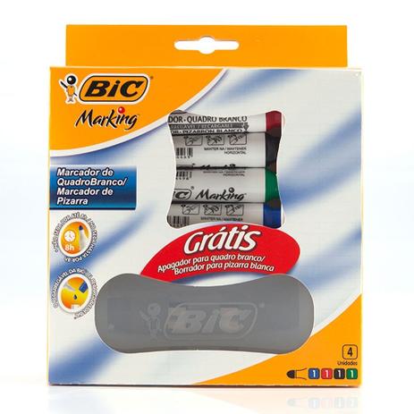 Marcador Quadro Branco Bic - Kit 4 Marcadores + 1 Apagador Menor preço em Marcador Quadro Branco Bic - Kit 4 Marcadores + 1 Apagador