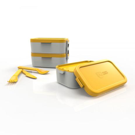 Marmita Bento Box Dupla Amarelo com Cinza Claro Ug Menor preço em Marmita Bento Box Dupla Amarelo com Cinza Claro Ug