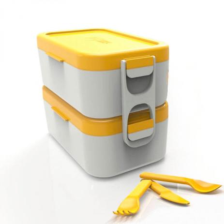 Marmita Bento Box Duplo 600 Ml Cada com Colher + Garfo e Faca Anodilar Menor preço em Marmita Bento Box Duplo 600 Ml Cada com Colher + Garfo e Faca Anodilar