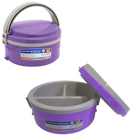 Marmita termica de plastico com 3 divisorias e trava lateral lilas 1,5l - Paramount Menor preço em Marmita termica de plastico com 3 divisorias e trava lateral lilas 1,5l - Paramount