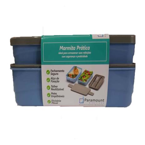 Marmita Termica Dupla C/ Talher Grande Azul - Paramount Menor preço em Marmita Termica Dupla C/ Talher Grande Azul - Paramount