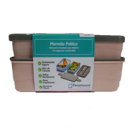 Marmita Termica Dupla C/ Talher Grande Rosa - Paramount Menor preço em Marmita Termica Dupla C/ Talher Grande Rosa - Paramount
