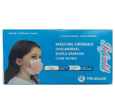 Mascara Cirurgica Dupla Camada com Filtro - Infantil Rosa C/50 - Miralupa Menor preço em Mascara Cirurgica Dupla Camada com Filtro - Infantil Rosa C/50 - Miralupa