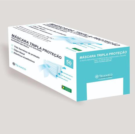Máscara cirúrgica tripla camada descartável, com filtro de proteção Bacteriana e ajuste de clip nasal (Com ANVISA) - Caixa com 50 unidades - Texmed Menor preço em Máscara cirúrgica tripla camada descartável, com filtro de proteção Bacteriana e ajuste de clip nasal (Com ANVISA) - Caixa com 50 unidades - Texmed