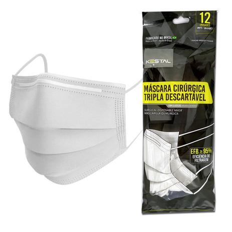 Máscara Cirúrgica Tripla com Elástico pacote C/ 12 Un. Kestal Menor preço em Máscara Cirúrgica Tripla com Elástico pacote C/ 12 Un. Kestal