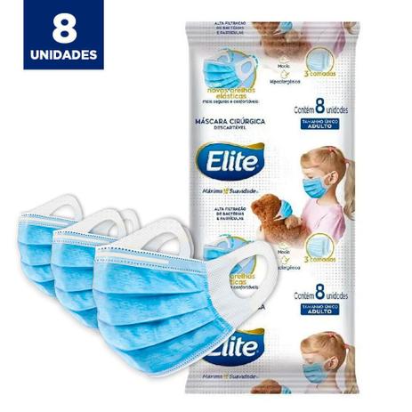 Máscara Descartável Elite Cirúrgica 8 Unidades Menor preço em Máscara Descartável Elite Cirúrgica 8 Unidades