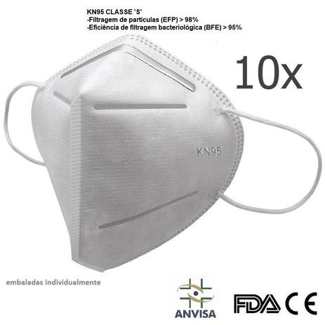 Mascara KN95 Anvisa FDA CA Classe S Respirador Certificado - 10 unidades Menor preço em Mascara KN95 Anvisa FDA CA Classe S Respirador Certificado - 10 unidades