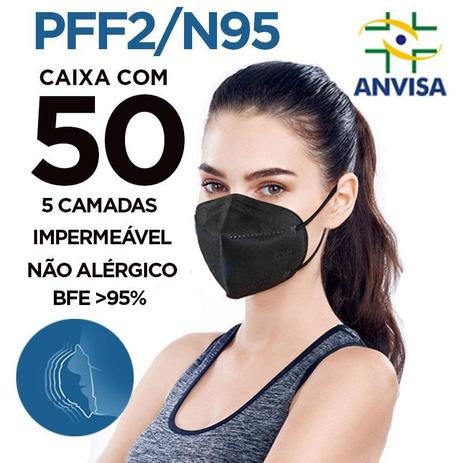 Máscara Respirador PFF2 / N95 preta 50 unidades 5 camadas duplo meltblow BFE 98% + feltro de coton + tnt spunbond hospitalar hipoalergenico - EXMEDI Menor preço em Máscara Respirador PFF2 / N95 preta 50 unidades 5 camadas duplo meltblow BFE 98% + feltro de coton + tnt spunbond hospitalar hipoalergenico - EXMEDI