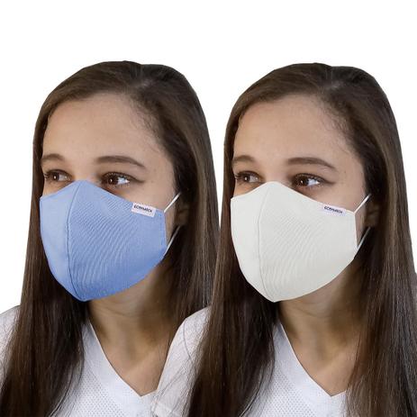 Máscara Tecido Reutilizável Lavável Dupla Camada Branca/Azul - Pro Saúde Care
