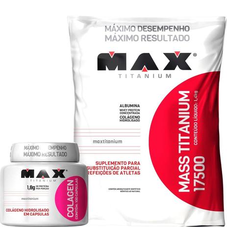 Mass Titanium 17500 1400g + Colagen 100caps - Max Titanium Menor preço em Mass Titanium 17500 1400g + Colagen 100caps - Max Titanium