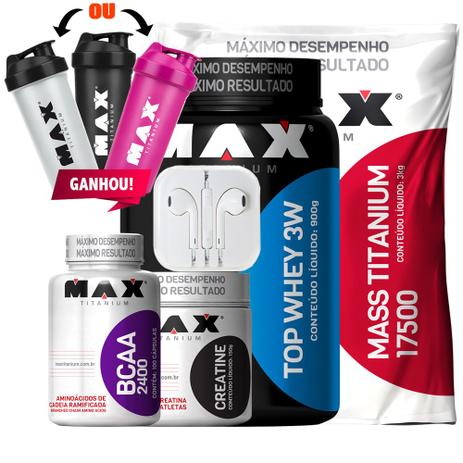 Mass Titanium 17500 3kg + Top Whey 3w 900g + Creatina Bcaa - Max titanium é ruim? Mass Titanium 17500 3kg + Top Whey 3w 900g + Creatina Bcaa - Max titanium é boa?