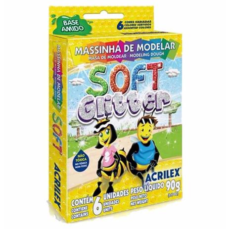 Massa p/modelar soft glitter 90g c/6 cores - Acrilex Menor preço em Massa p/modelar soft glitter 90g c/6 cores - Acrilex