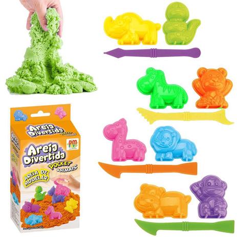 Massinha Areia de Modelar Magica Divertida 150g Animais 2 Formas Colorido (DMT5123) Menor preço em Massinha Areia de Modelar Magica Divertida 150g Animais 2 Formas Colorido (DMT5123)