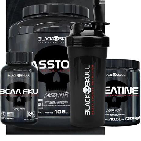 Masstodon Hipercalórico 3kg + Bcaa FKU(240CAPS) + Creatina 300g + Coqueteleira - Black Skull - Caveira Preta Menor preço em Masstodon Hipercalórico 3kg + Bcaa FKU(240CAPS) + Creatina 300g + Coqueteleira - Black Skull - Caveira Preta