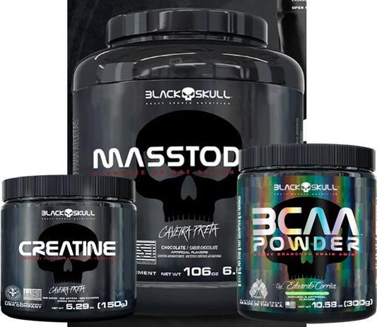 Masstodon Hipercalórico 3kg + Bcaa Powder 300g + Creatina 150g - Black Skull - Caveira Preta Menor preço em Masstodon Hipercalórico 3kg + Bcaa Powder 300g + Creatina 150g - Black Skull - Caveira Preta