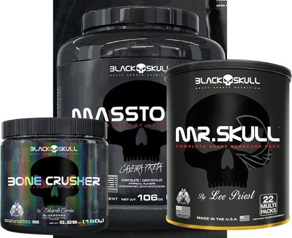 Masstodon Hipercalórico 3kg + Mr.Skull (22pack) + Bone Crusher 150g - Black Skull Menor preço em Masstodon Hipercalórico 3kg + Mr.Skull (22pack) + Bone Crusher 150g - Black Skull