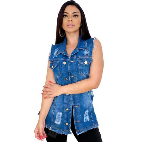 colete jeans escuro feminino
