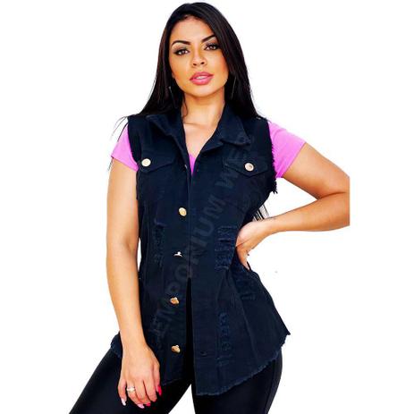 colete jeans feminino preto