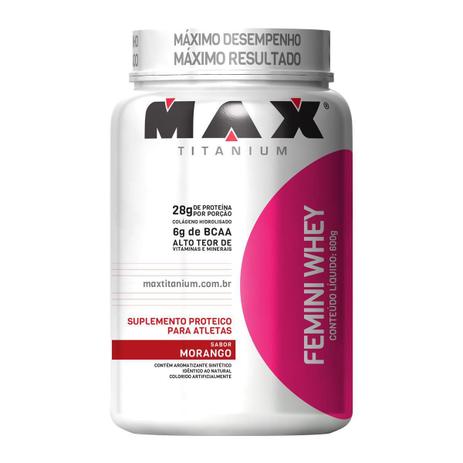 Max Titanium Femini Whey 600G Morango Menor preço em Max Titanium Femini Whey 600G Morango