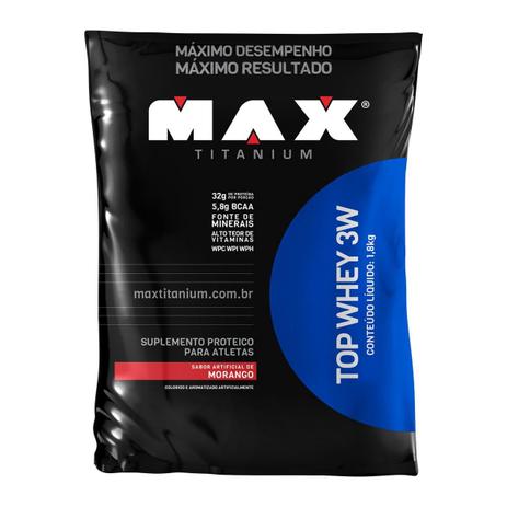 Max Titanium Top Whey 3W 1800Kg Morango Menor preço em Max Titanium Top Whey 3W 1800Kg Morango