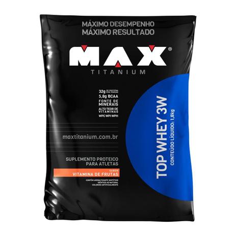 Max Titanium Top Whey 3W 1800Kg Vitamina De Frutas Menor preço em Max Titanium Top Whey 3W 1800Kg Vitamina De Frutas