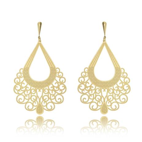 Maxi Brinco Gota Arabescos Dourado - Drusi semi joias Menor preço em Maxi Brinco Gota Arabescos Dourado - Drusi semi joias
